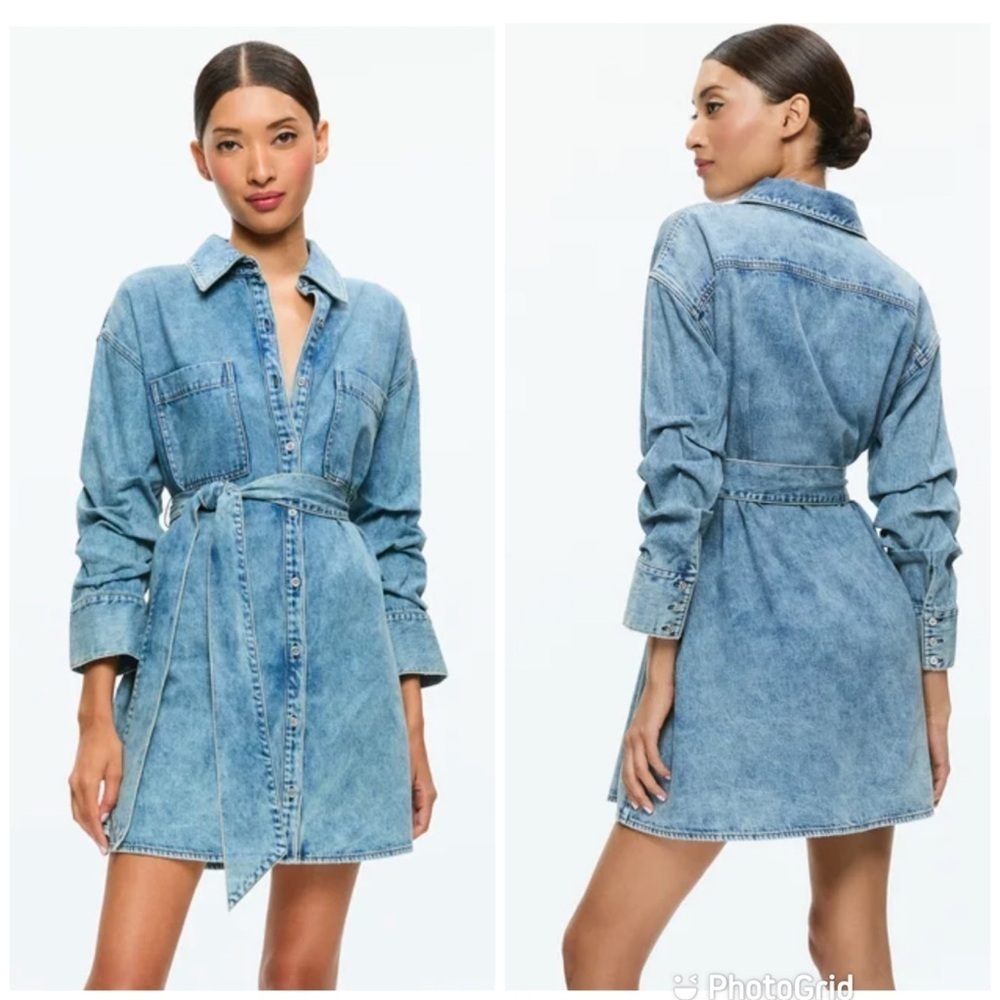 Alice + Olivia BRIGITA DENIM MINI DRESS Harlow Vintage Blue New With Tags!
